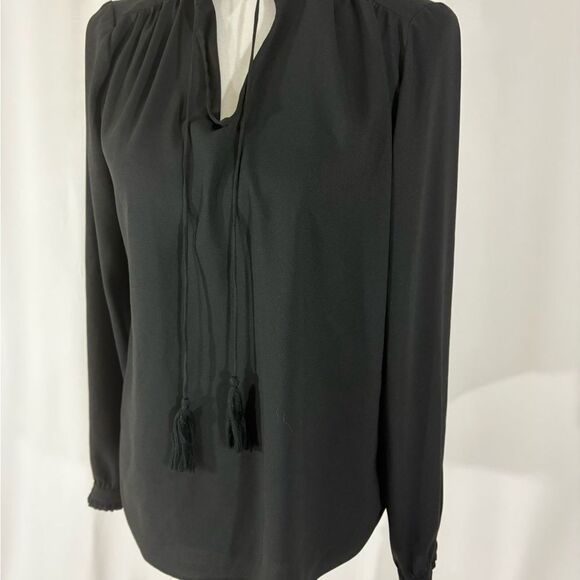 Lands Ends Black Long Sleeve Tassel Blouse - Picture 2 of 8
